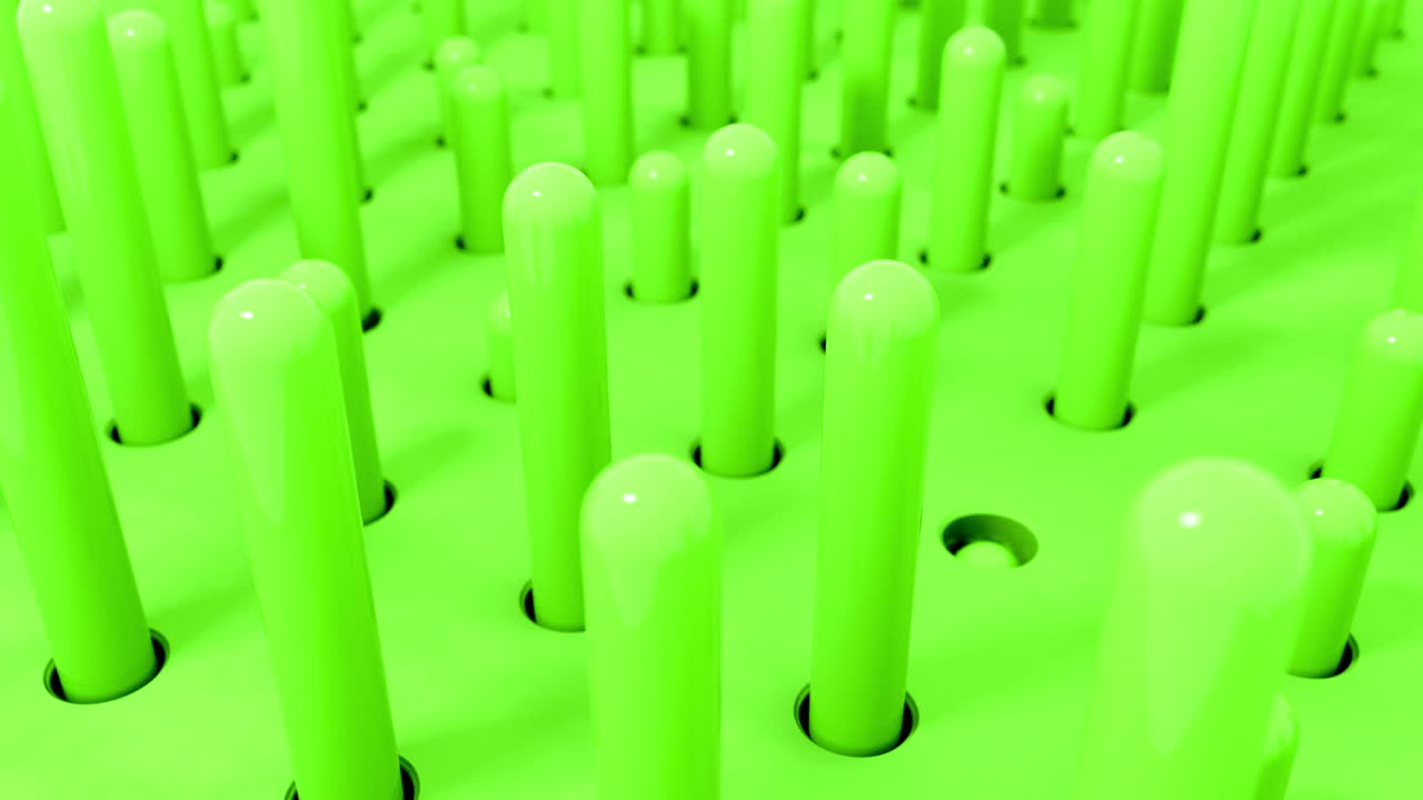 3d формы цилиндров летающие входные отверстия в зеленых пастельных цветах. 4k бесшовная цикла рендеринга анимации.