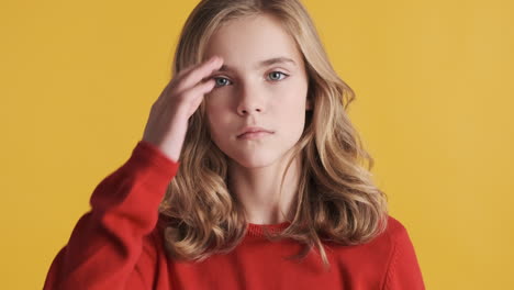 teenage caucasian girl in front of the camera.