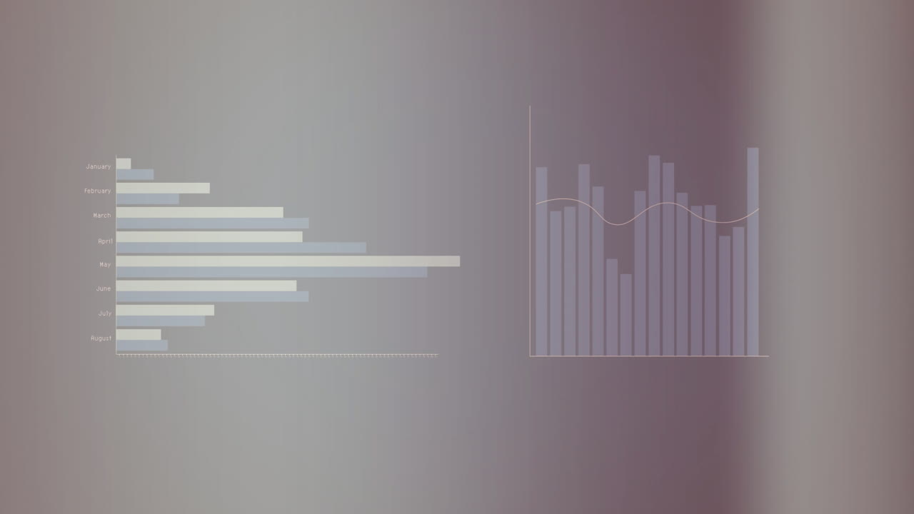 animación de diagramas y procesamiento de datos sobre fondo gris