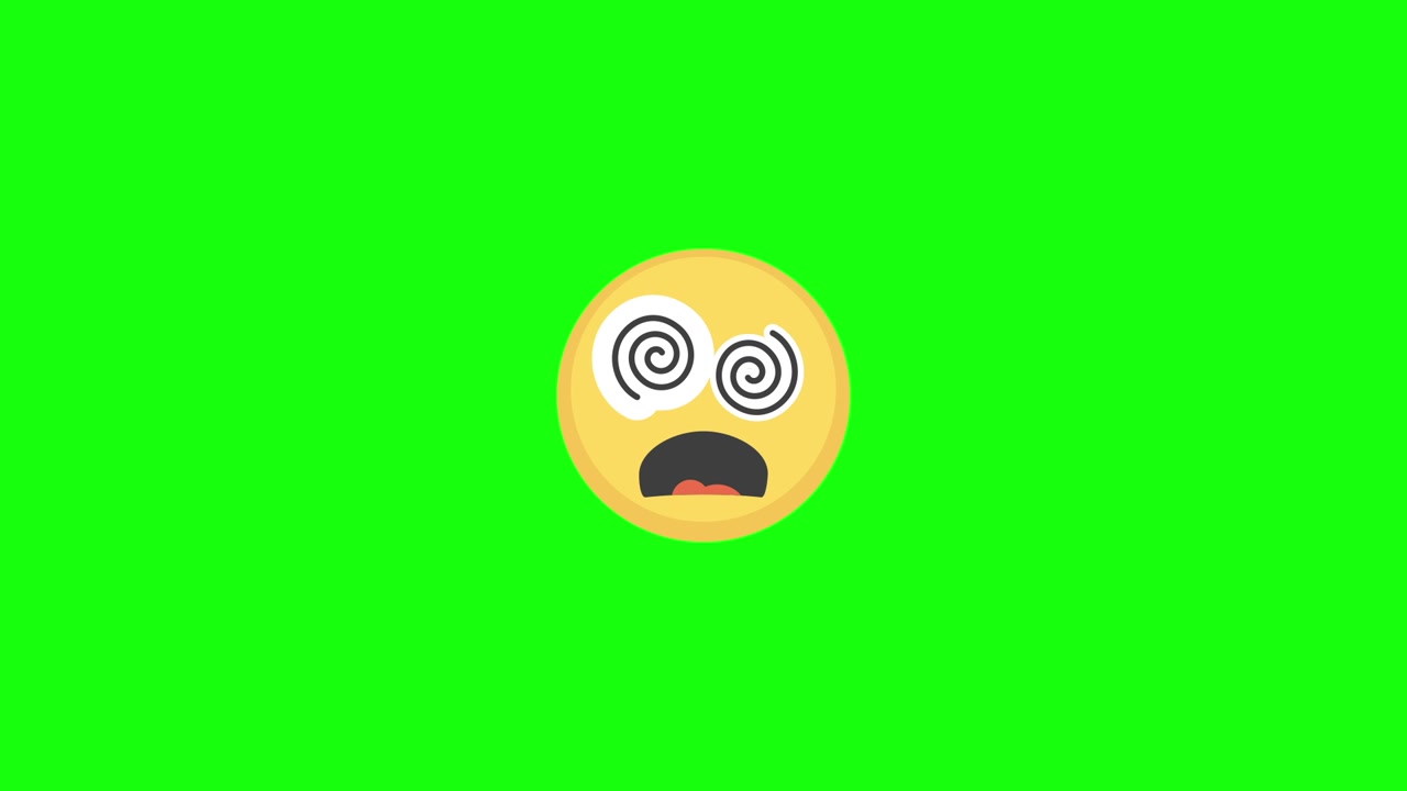 Animated Dizzy Emoji Face with Spiral Eyes on Green Screen