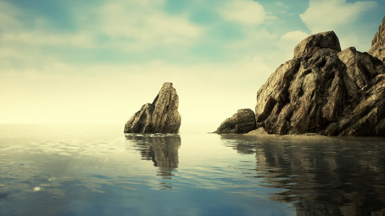 바다 속 의 바위 가 있는 열대 섬