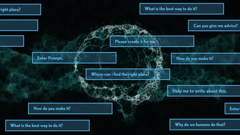 animazione del cervello umano e elaborazione di dati ai su sfondo nero