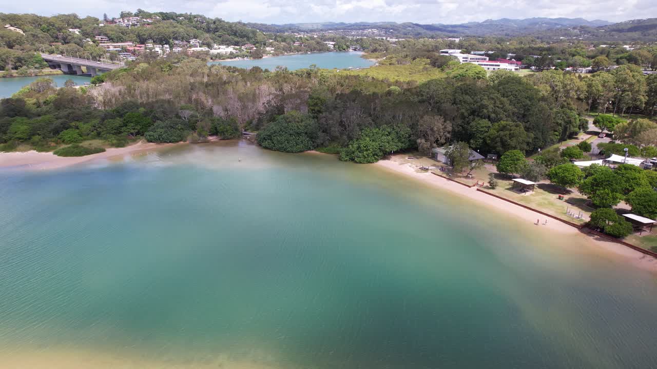 Tarrabora Reserve - Currumbin Creek Estuary Bridge In Palm Beach, Queensland, Australia. - aerial shot