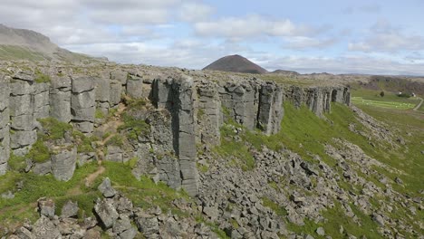 basalt columns gerduberg aerial backwards up revealing magnificent landscapes iceland