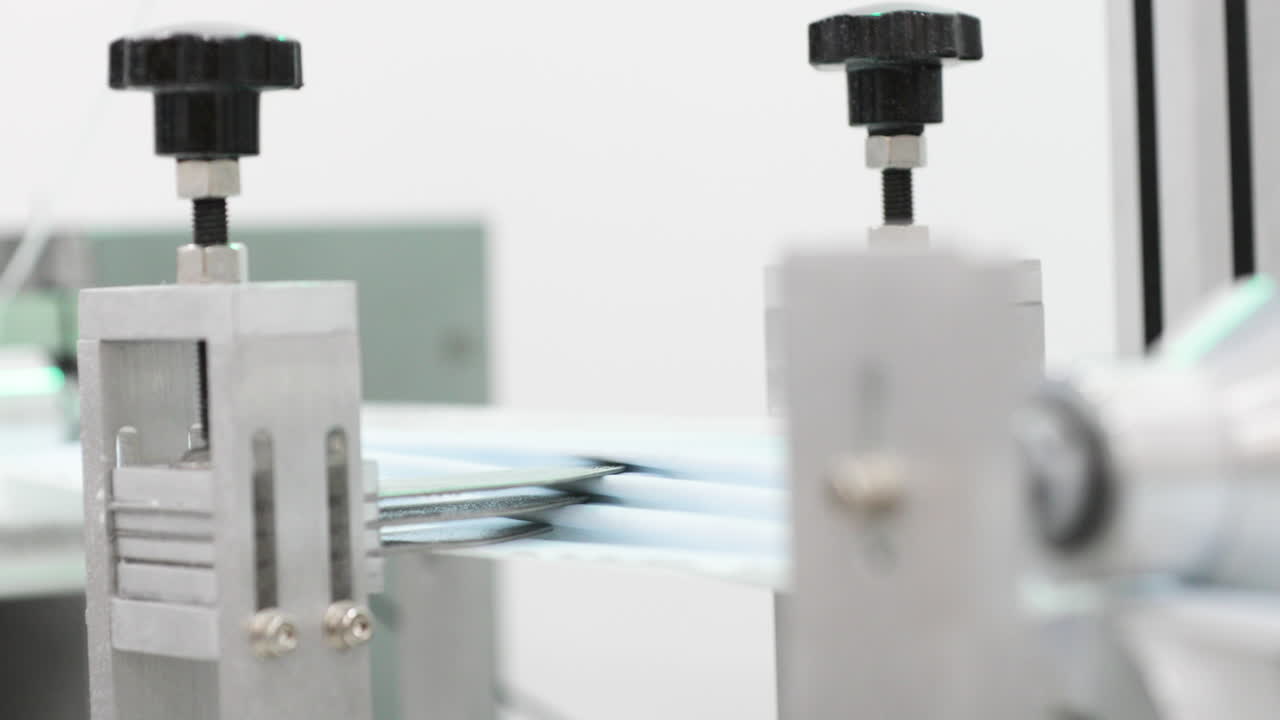 마스크 제조 기계에서 3겹 일회용 수술용 마스크 생산