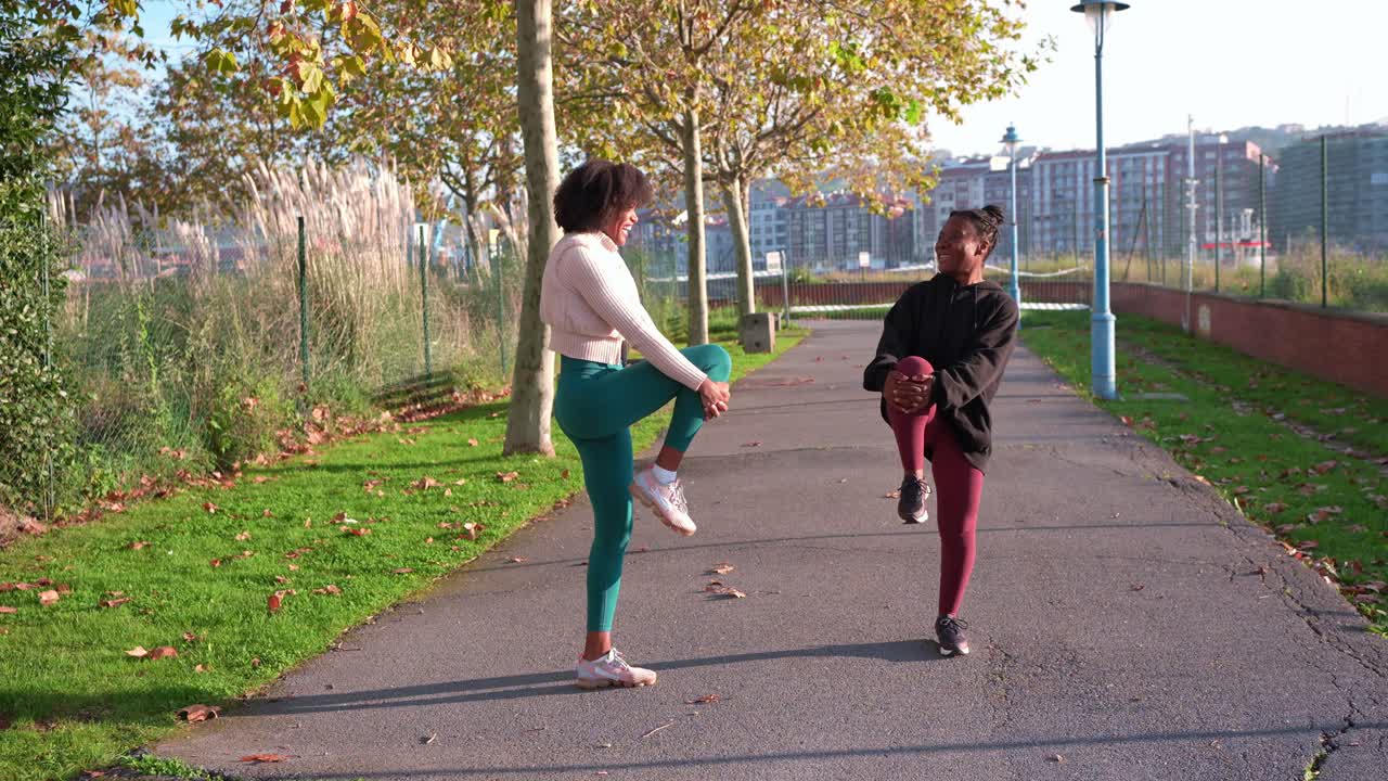 Mujeres estirando en el parque