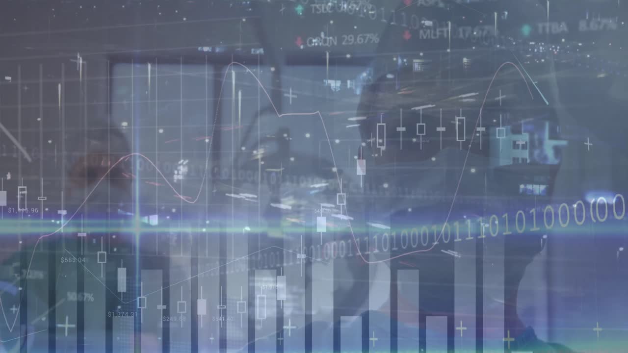 수술실의 외과 의사들에 대한 디지털 데이터 처리의 애니메이션