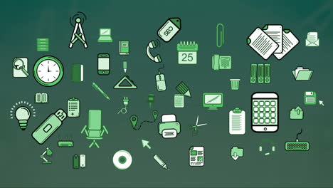 animación de iconos de medios en fondo verde