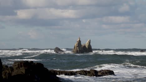 black birds flying close to the waves in the pacific ocean