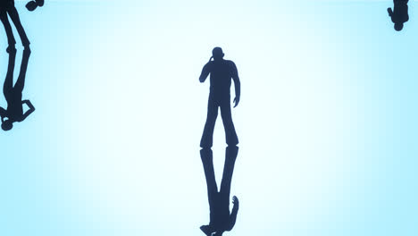 Silhouettes-of-a-crowd-of-people-spread-out-over-a-reflective-blue-surface-past-a-bright-background.-Conceptual-animation-showing-the-everyday-struggle-and-stressful-situations-in-public-relations.