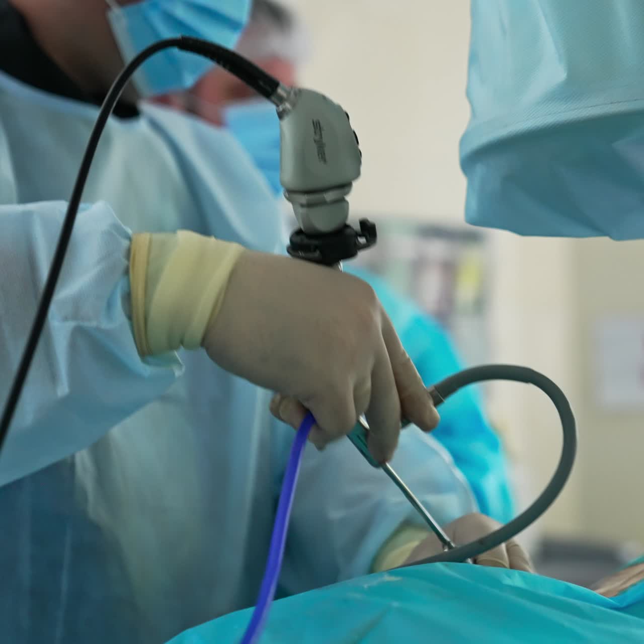 Close up view of surgery hands specialist. Surgical operating healthcare equipment