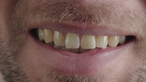 close up caucasian man mouth smiling showing teeth young male with facial hair