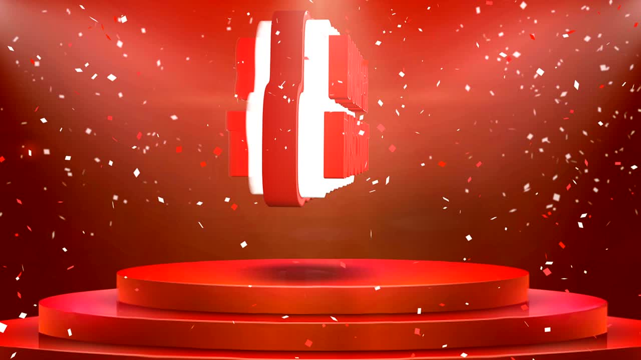 descuento de parachoques animación de texto escenario podio animación de bucle de confeti