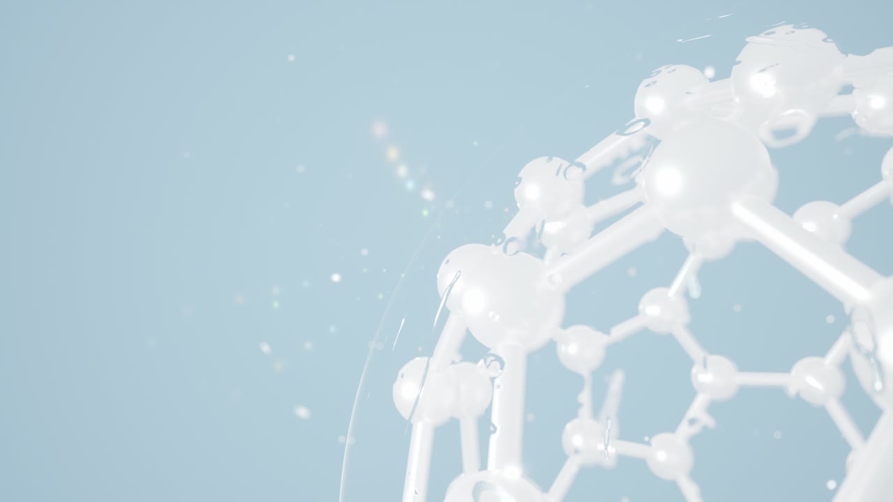 파란색 배경을 가진 화학 분자, 3d 렌더링