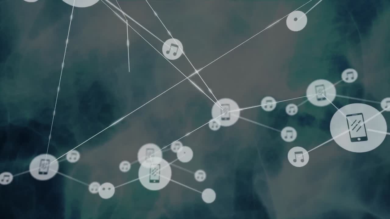 블루 웨이브를 통해 아이콘으로 연결된 네트워크의 애니메이션