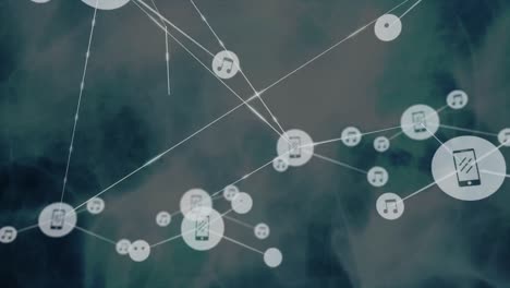 animación de la red de conexiones con iconos sobre onda azul