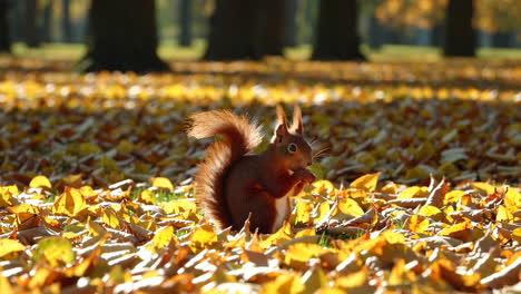 red squirrel in autumn park