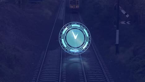 animation of clock moving fast over train