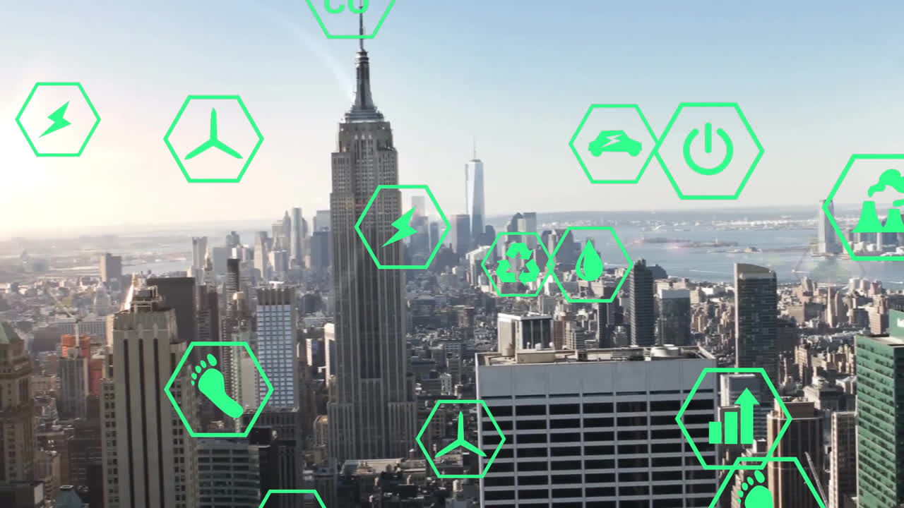 도시 풍경에 대한 데이터 처리와 함께 생태 아이콘의 애니메이션