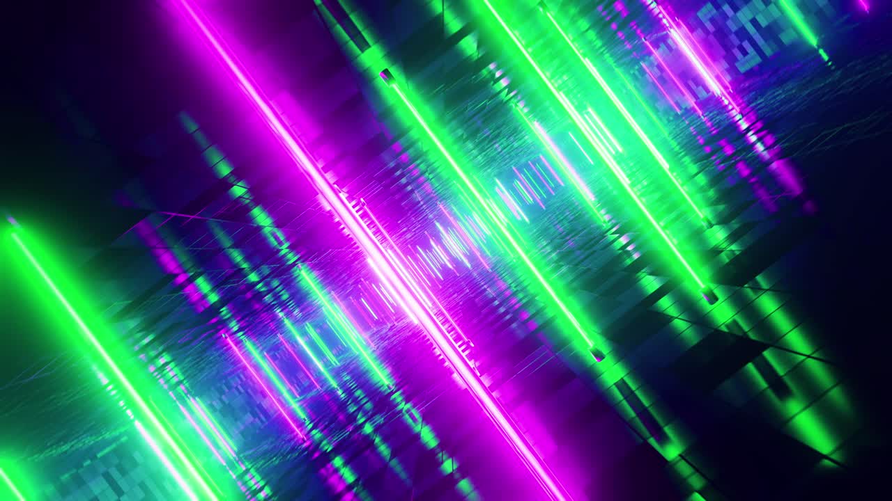 volando entre luces fluorescentes verdes y rojas. animación en bucle infinito.