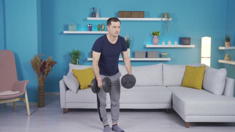 inexperienced athlete falls while trying to do sports by doing fitness exercises at home.