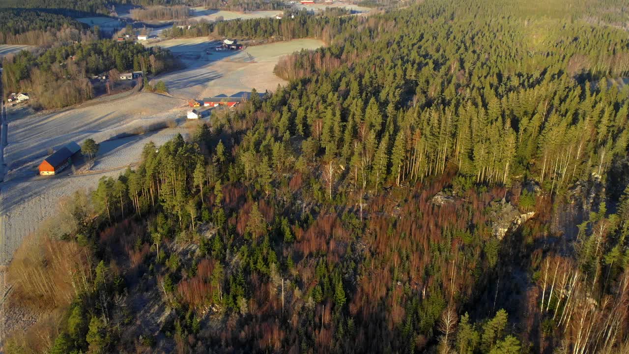 vista aérea desde la granja sueca en campos de otoño