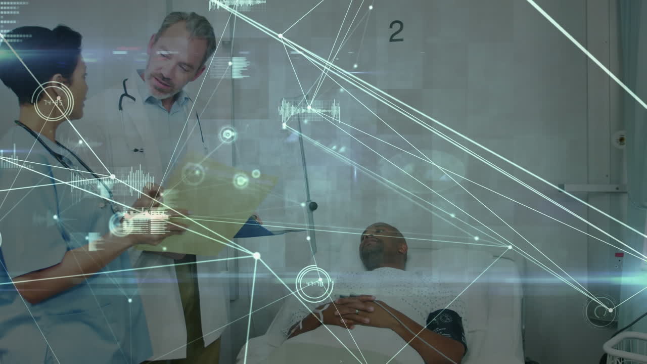 animación de la red de conexiones entre diversas mujeres y hombres médicos