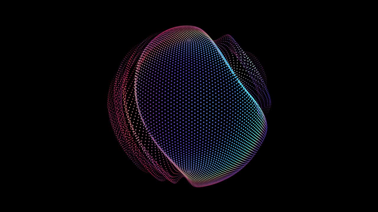 Looped distortion waves on abstract sphere of particles. Digital data splash of spherical point array. Futuristic glitch UI element
