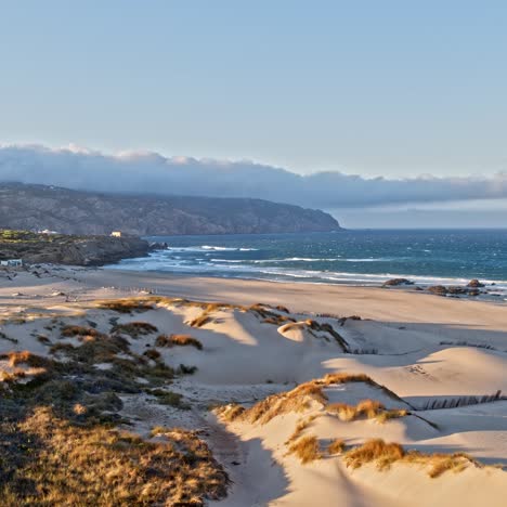 abstract aerial view of a beach and sea waves background in portugal