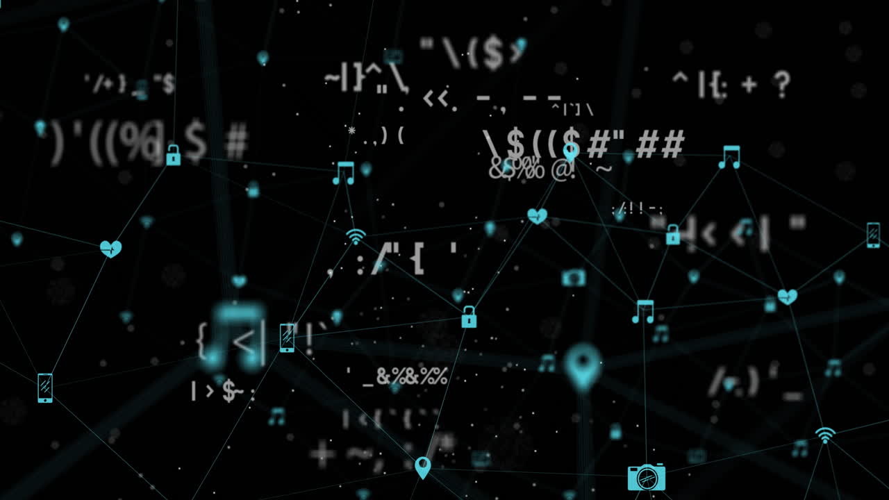 Animation of globe of network of connections with icons and symbols