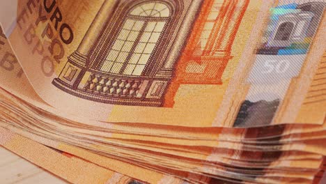 fifty euro banknotes close-up. european currency eur, eu central bank. 50 euro money macro. economy, financial and banking concept in european union.