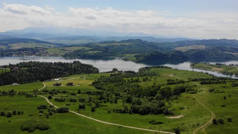 scenic aerial panorama of czorsztyn lake and pieniny mountains, poland