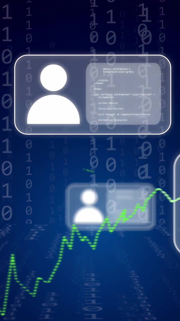 Vertical video: Green dotted chart rising after arrow popping, linking user cards showing growth