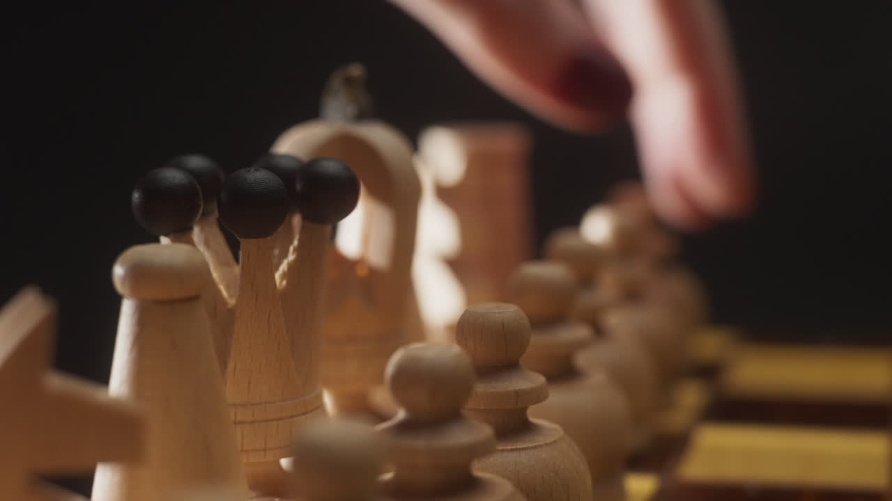 Close-up view of a chess game