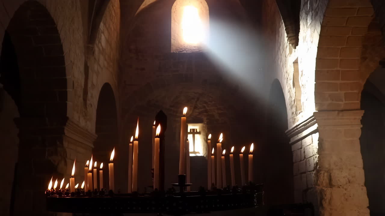 Candles Lit in a Church Interior