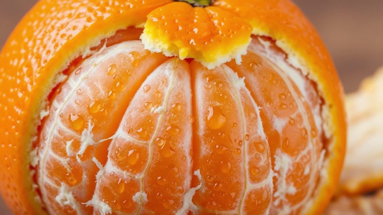 A Unique Citrus Fusion: An Orange Peel Is Carefully Cut to Reveal a Juicy Mandarin Inside, Showcasing Their Textures and Refreshing Colors