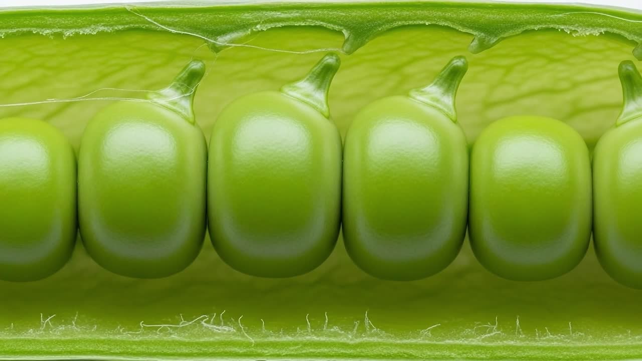 Detailed Close-Up of Green Peas in a Pod, Highlighting the Smooth Texture and Vibrant Color of Each Individual Pea for Culinary and Botanical Exploration