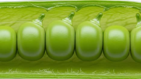 detailed close-up of green peas in a pod, highlighting the smooth texture and vibrant color of each individual pea for culinary and botanical exploration