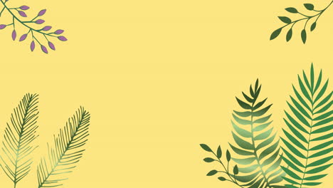 animation of tropical plant leaves on yellow background