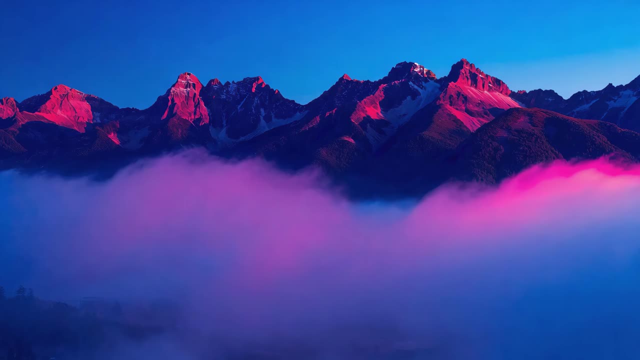 Montagne sopra le nuvole al tramonto