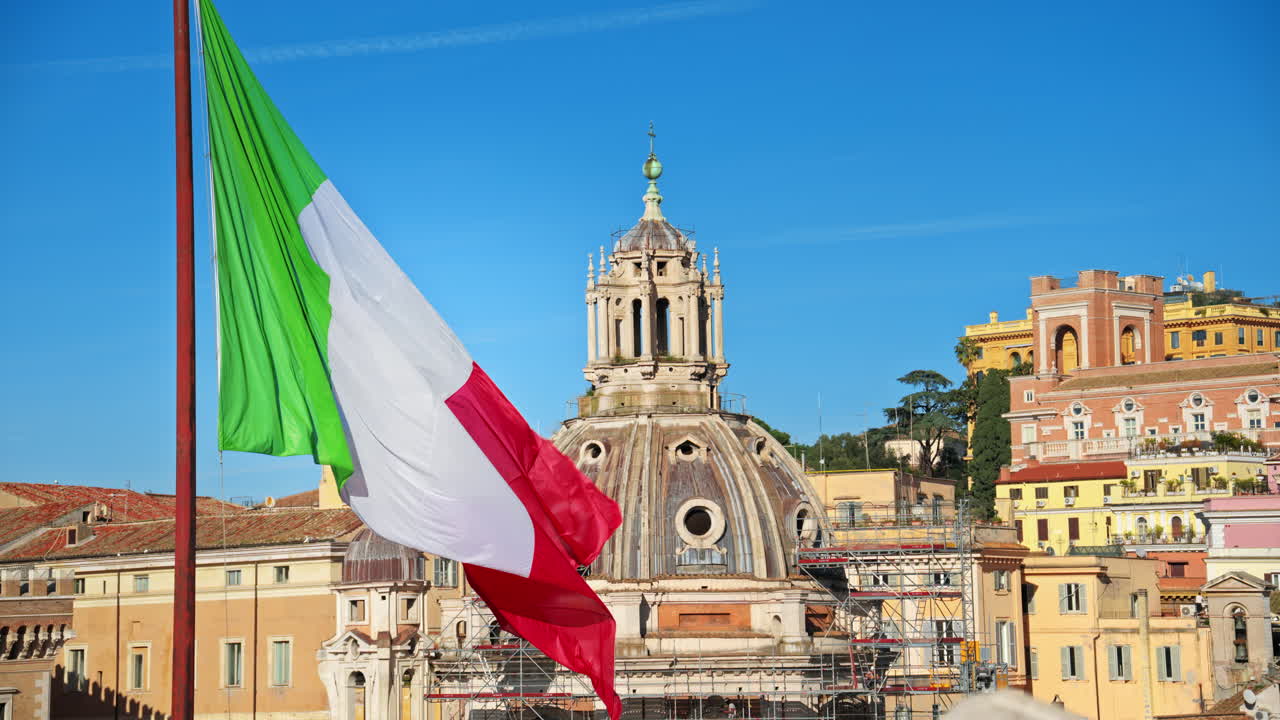 Roman view with Italian flag, Rome Italy