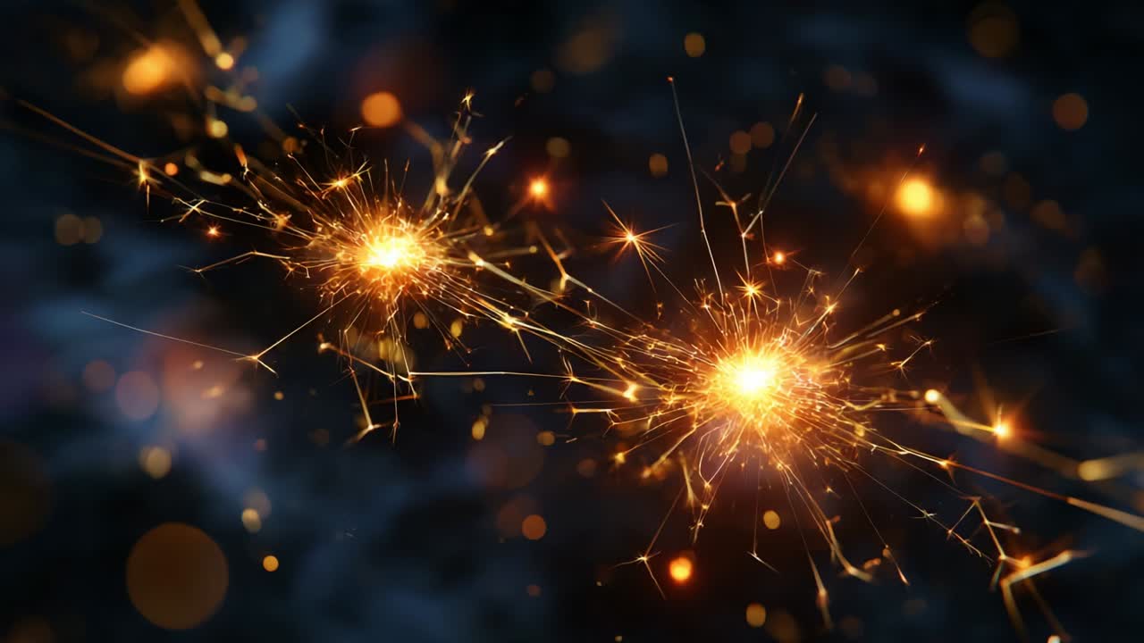 Dynamic Sparks and Glimmering Lights Emanate from a Dark Background, Creating a Captivating Visual Display of Energy and Motion, Perfect for Exploring Concepts of Power and Luminescence