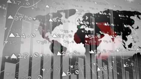 animación del procesamiento de datos financieros sobre el mapa del mundo