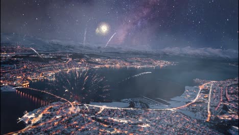 tromso townscape with fireworks display