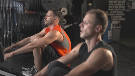 Men Working Out on Rowing Machines
