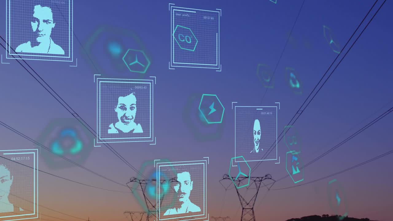 animación de fotos biométricas y procesamiento de datos a través de la línea eléctrica
