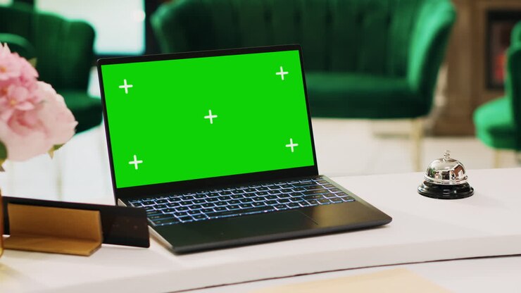 Laptop med greenscreen display