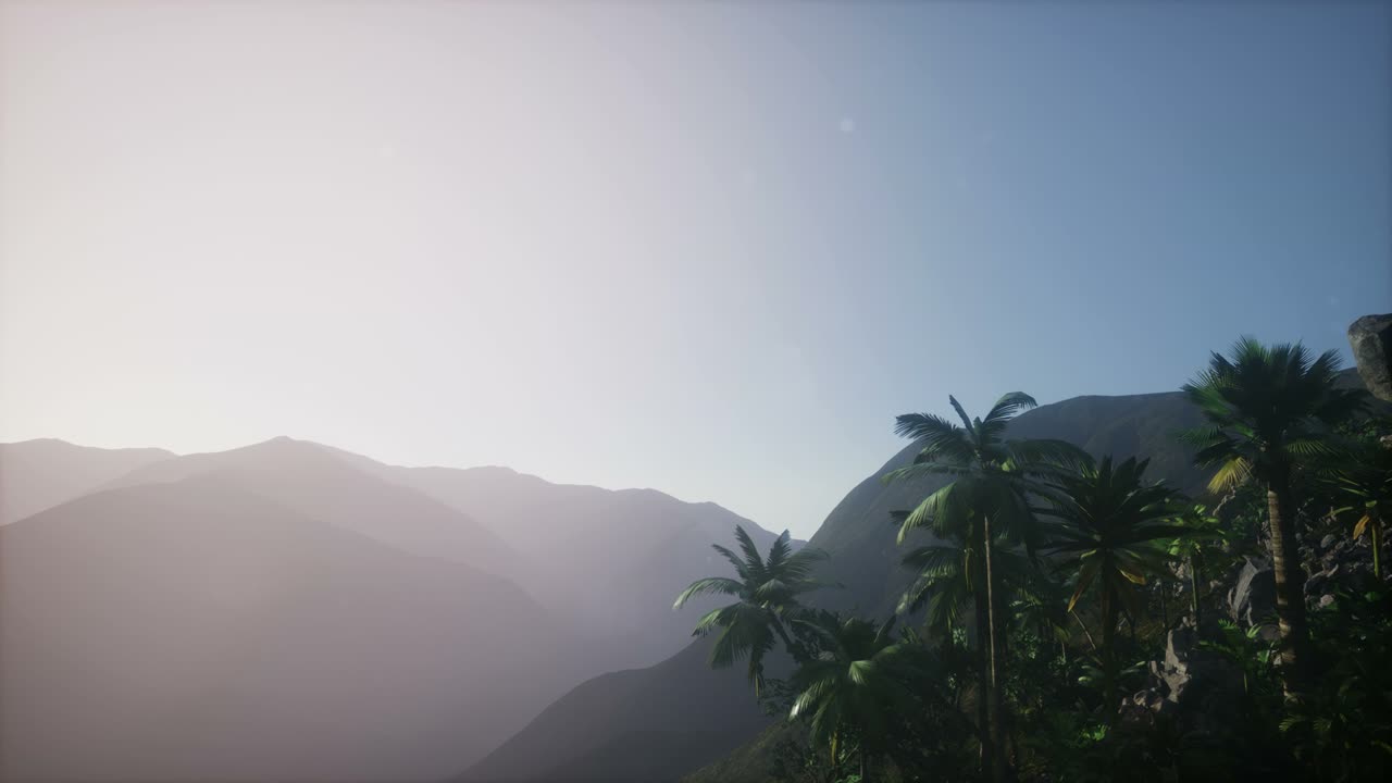 Mountain and Field Landscape with Palms