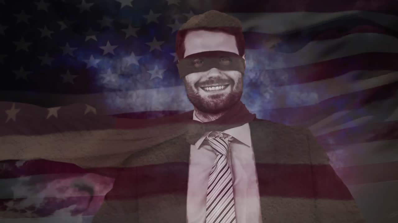 슈퍼히어로 의 옷 을 입은 행복 한 사람 의 초상화