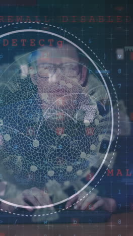 animación de escaneo de alcance y célula de virus sobre hombre caucásico usando computadora